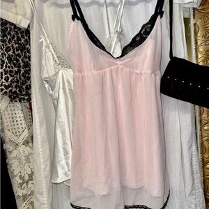 Y2K Victorias Secret | Baby Pink Chiffon with Black Lace Slip Dress